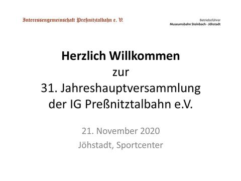 Begrüßungsseite zur Jahreshauptversammlung 2020