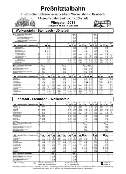 Fahrplanaushang für Pfingsten 2011