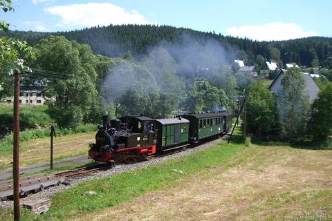 Zug mit 99 4511 fährt durch die Fotokurve oberhalb Schmalzgrube.