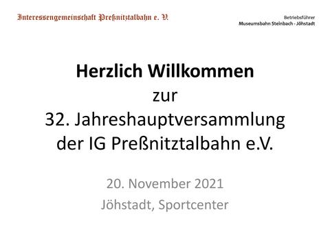 Begrüßungsseite der Ablaufpräsentation zur Jahreshauptversammlung 2021.