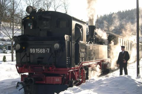 Ankunft des Zuges in Schmalzgrube.