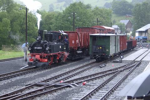 Güterzüge im Bahnhof Steinbach.