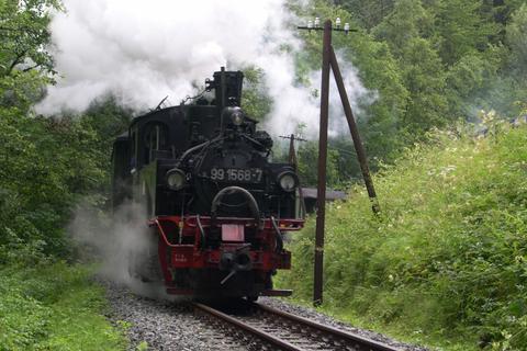 07.08.2005. Begegnung an der Strecke, kurz oberhalb des Haltepunktes Stolln. Foto: Jörg Müller